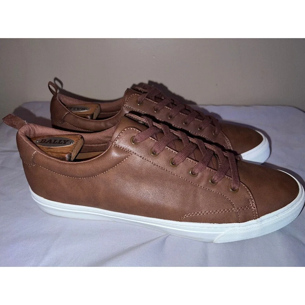 Banana Republic Cognac Faux Leather Sneakers Brown Mens Size 12 Shoe Laces
